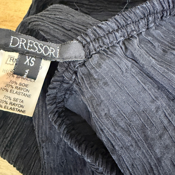 Dressori Pants Womens XS Black Pull On Crinkle Silk Blend Elastic Textured 25.5" - Picture 8 of 8